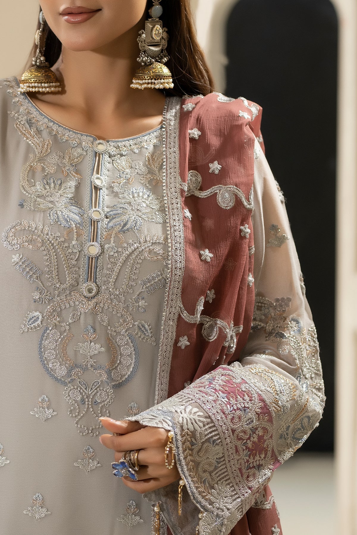 Imrozia Premium | Nisha Collection | M-85 MEHZA M Light Gray Chiffon