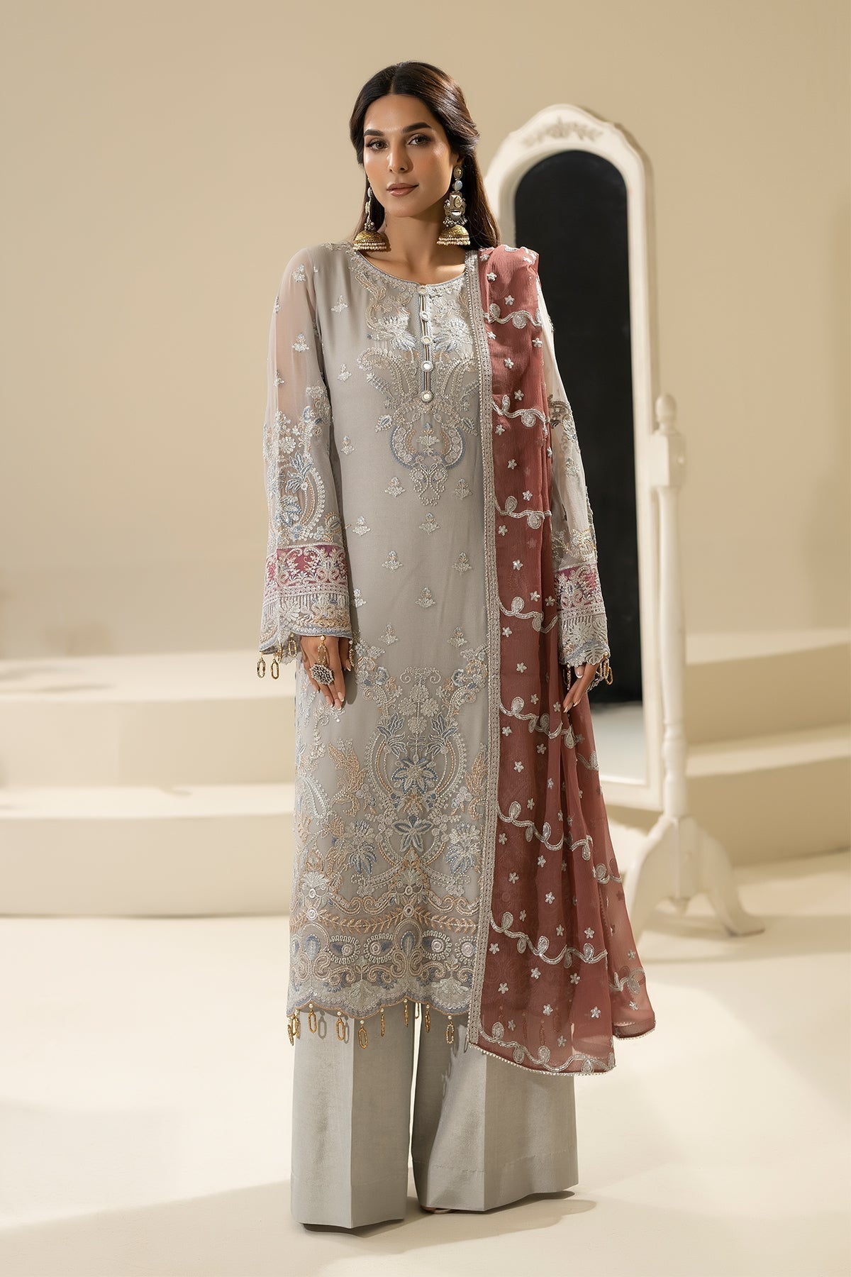 Imrozia Premium | Nisha Collection | M-85 MEHZA XS Light Gray Chiffon