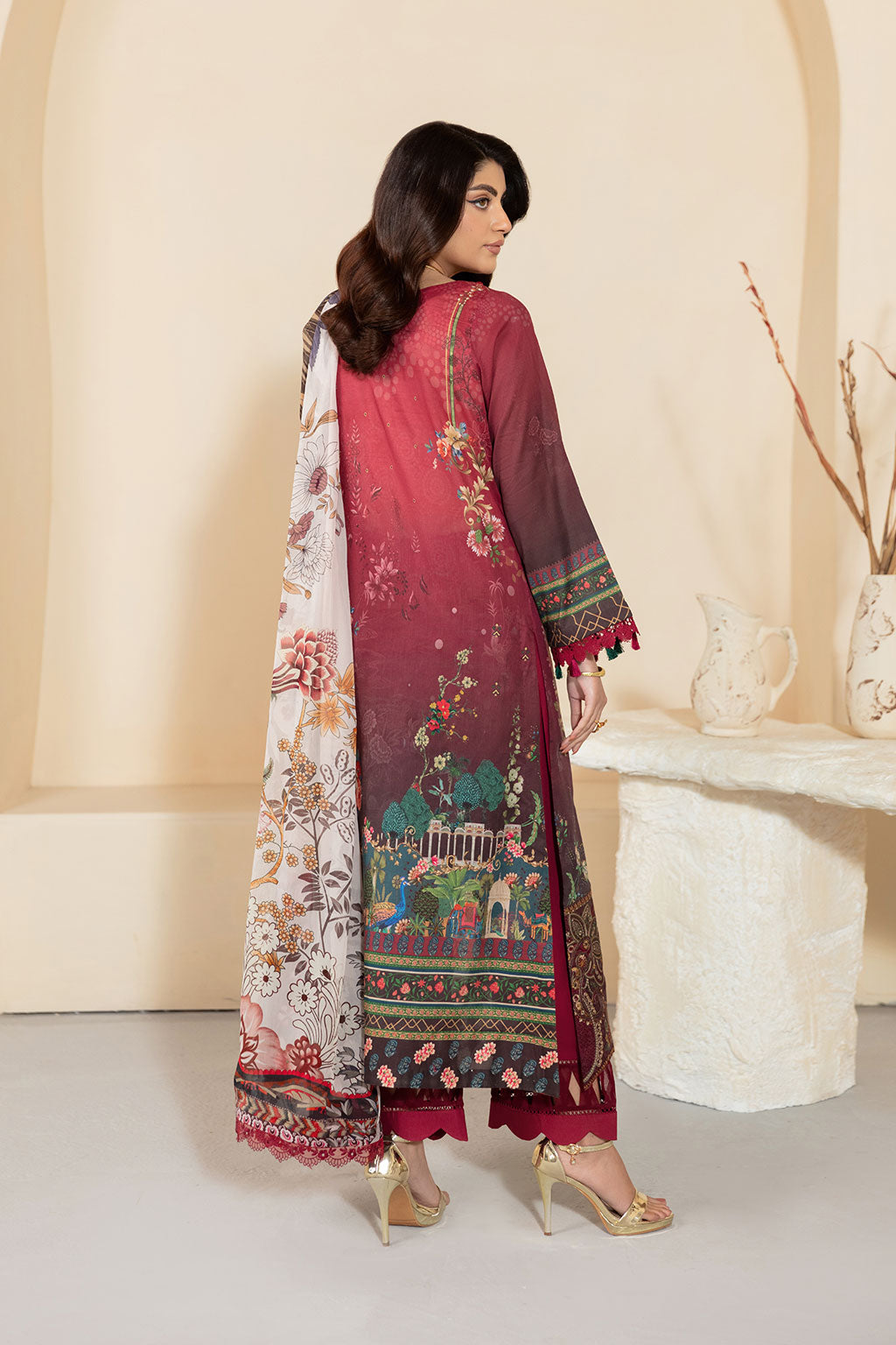 Ramsha | Mashaal Luxury Lawn | L-1303 S Coral Red Lawn