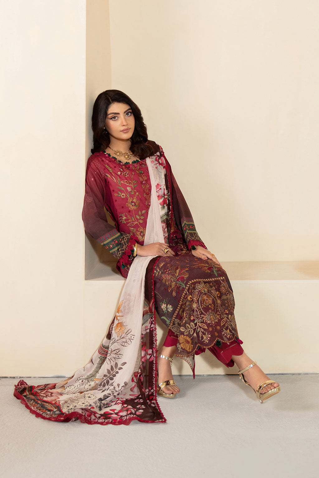 Ramsha | Mashaal Luxury Lawn | L-1303 XL Coral Red Lawn