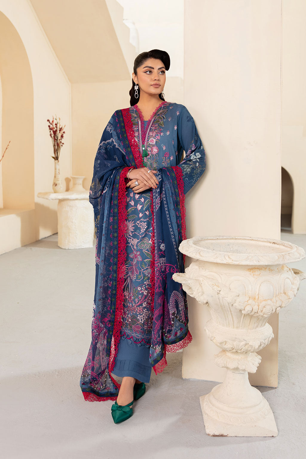 Ramsha | Mashaal Luxury Lawn | L-1305 XS Blue Gray Lawn