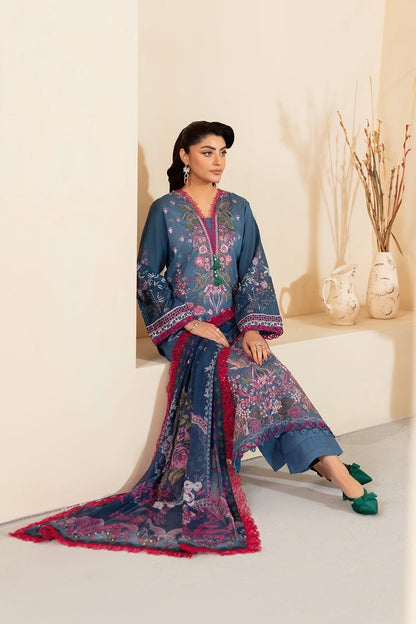 Ramsha | Mashaal Luxury Lawn | L-1305 M Blue Gray Lawn