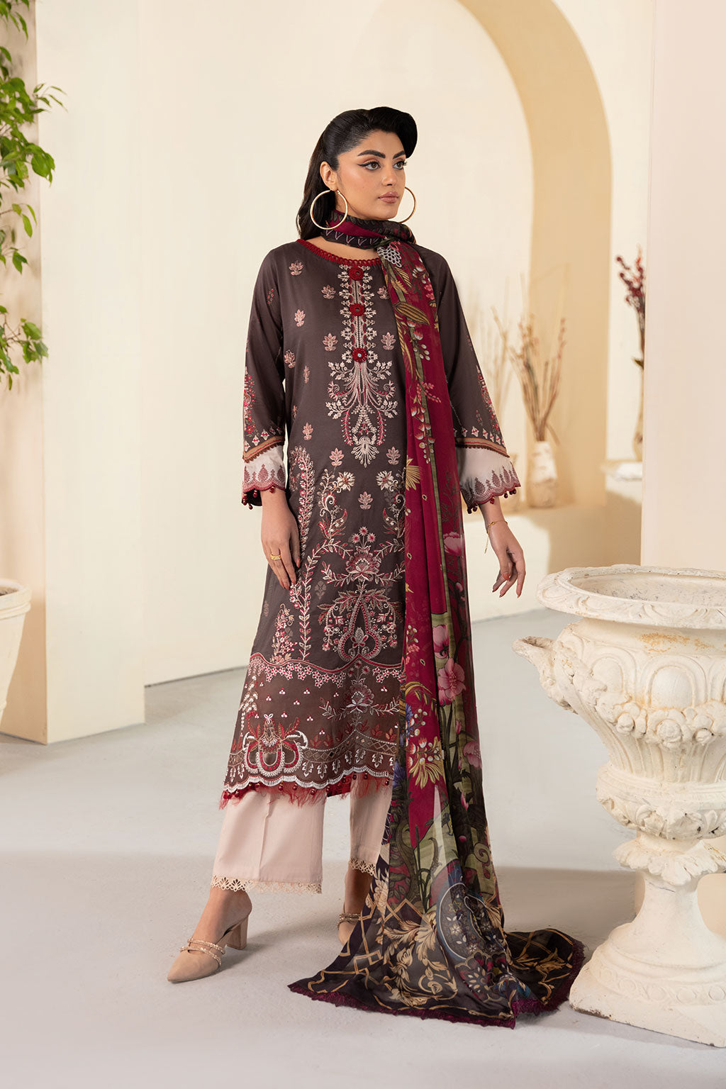 Ramsha | Mashaal Luxury Lawn | L-1309 XL Lawn Chocolate Brown