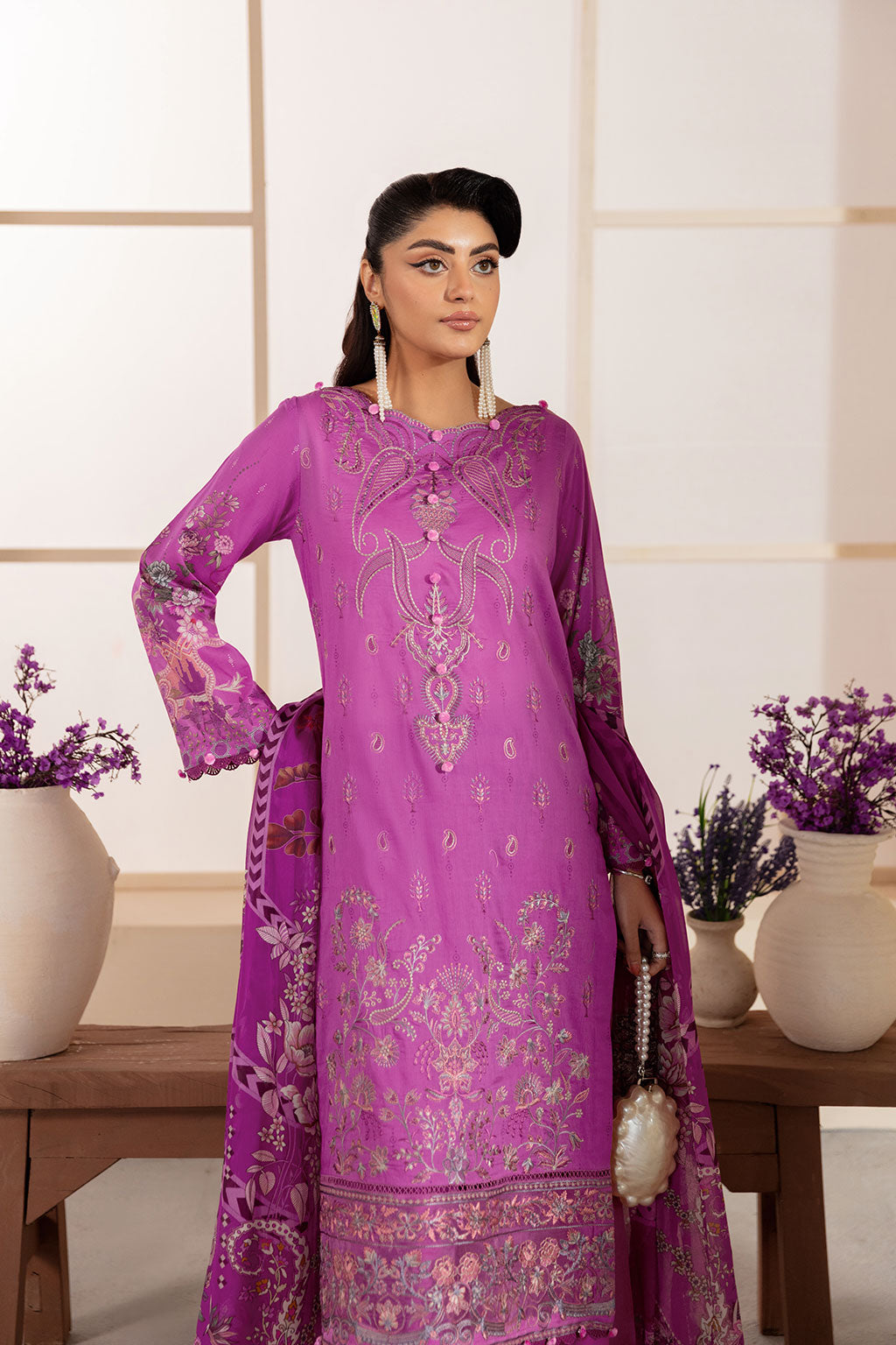 Ramsha | Mashaal Luxury Lawn | L-1312 M Lawn Mauve Pink