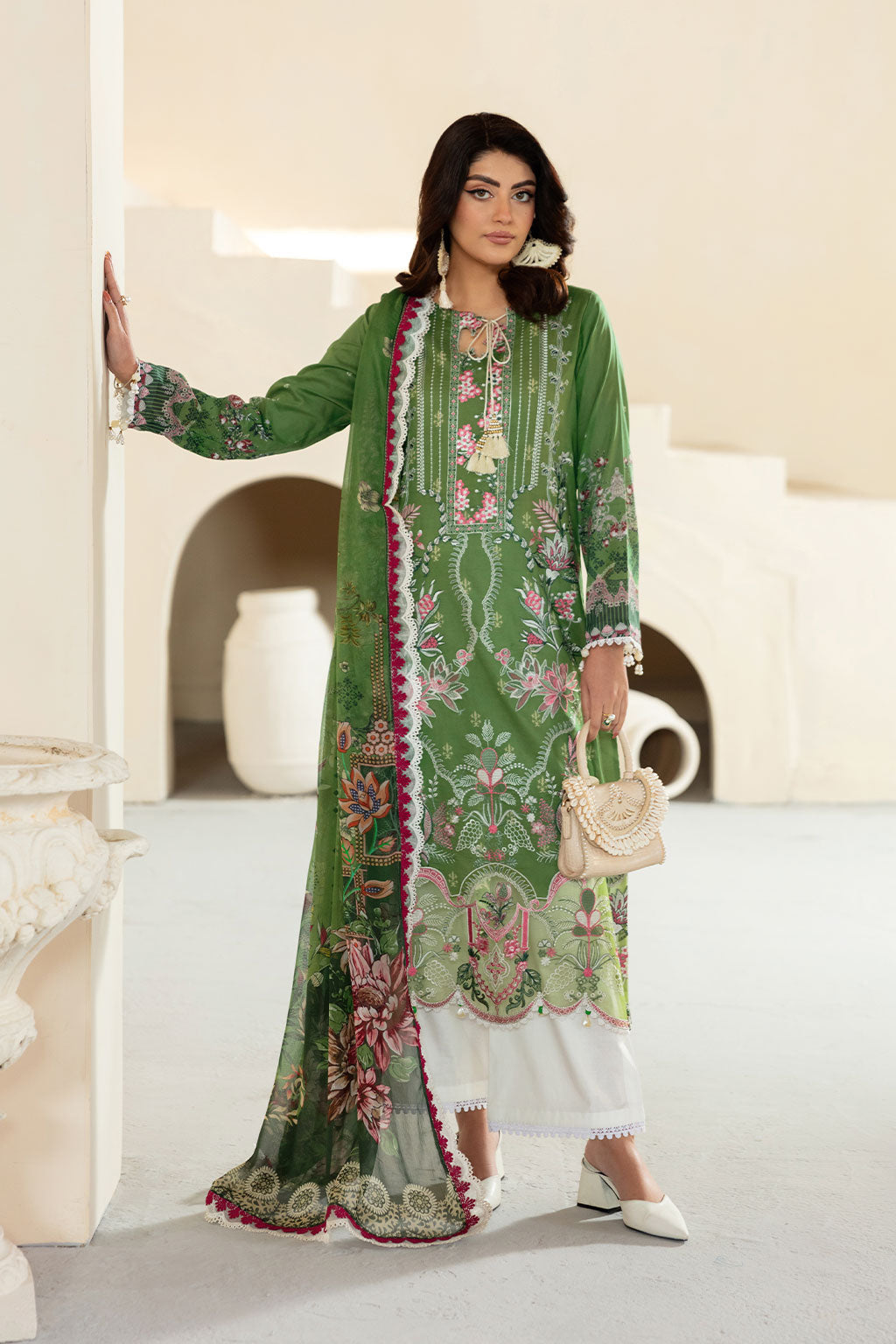 Ramsha | Mashaal Luxury Lawn | L-1307 XS Apple Green Lawn