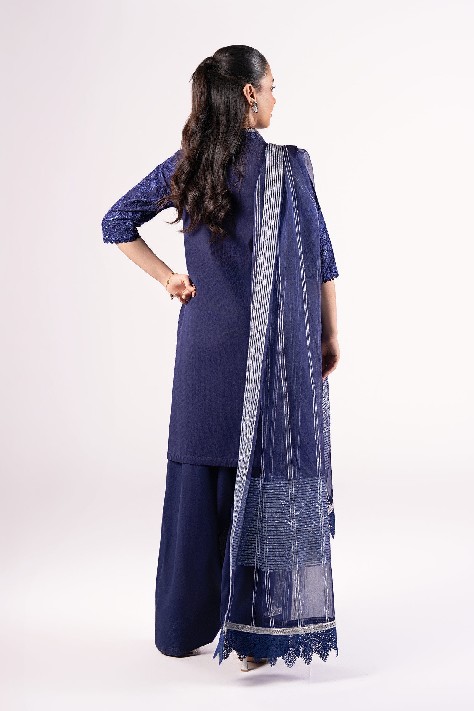 Maria B | Basics RTW | 3 Pc Embroidered Dobby Suit | MB-CS25-137 S Navy Blue Dobby