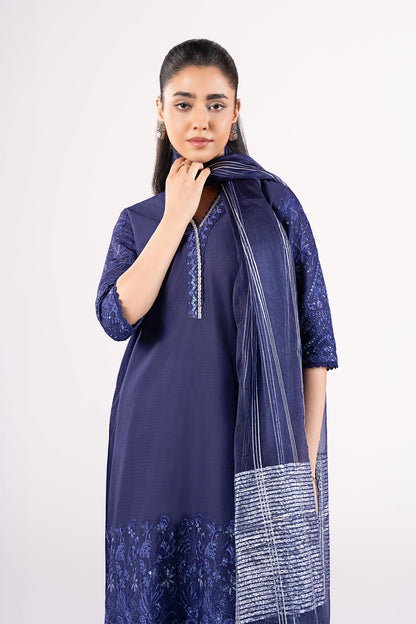 Maria B | Basics RTW | 3 Pc Embroidered Dobby Suit | MB-CS25-137 M Navy Blue Dobby