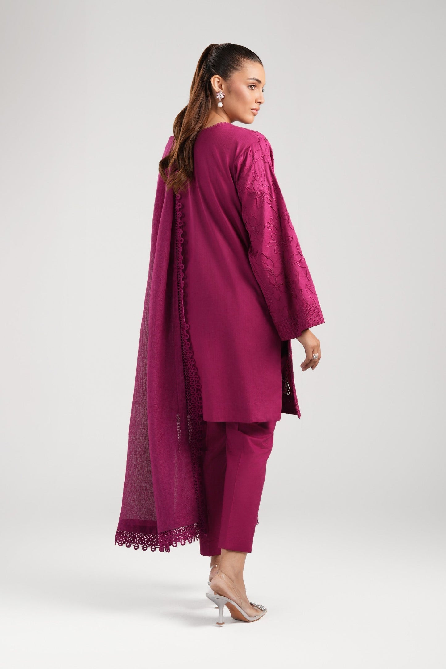 Maria B | Basics RTW | 3 Pc Embroidered Dobby Suit | MB-CS25-138 S Magenta Dobby