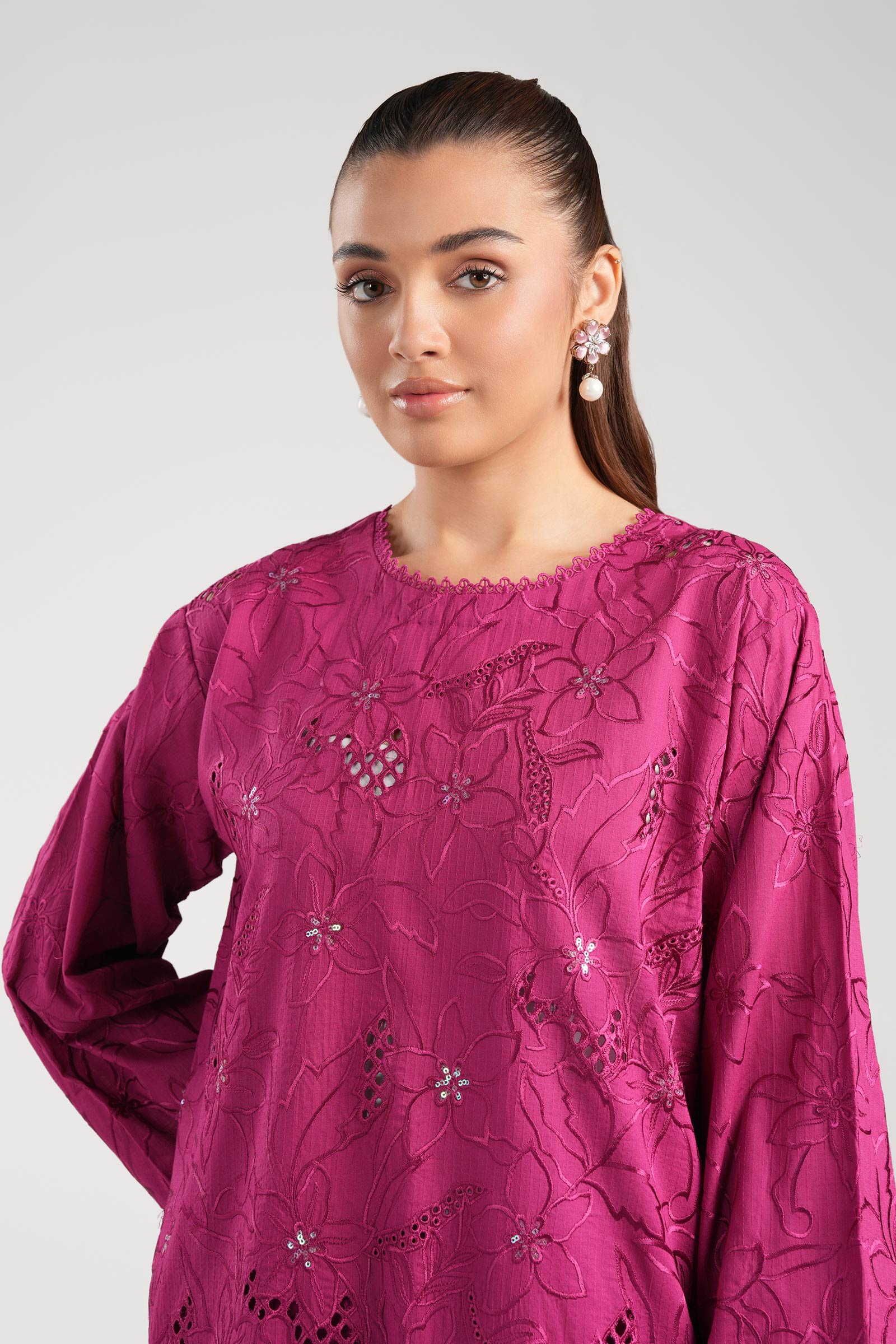 Maria B | Basics RTW | 3 Pc Embroidered Dobby Suit | MB-CS25-138 L Magenta Dobby