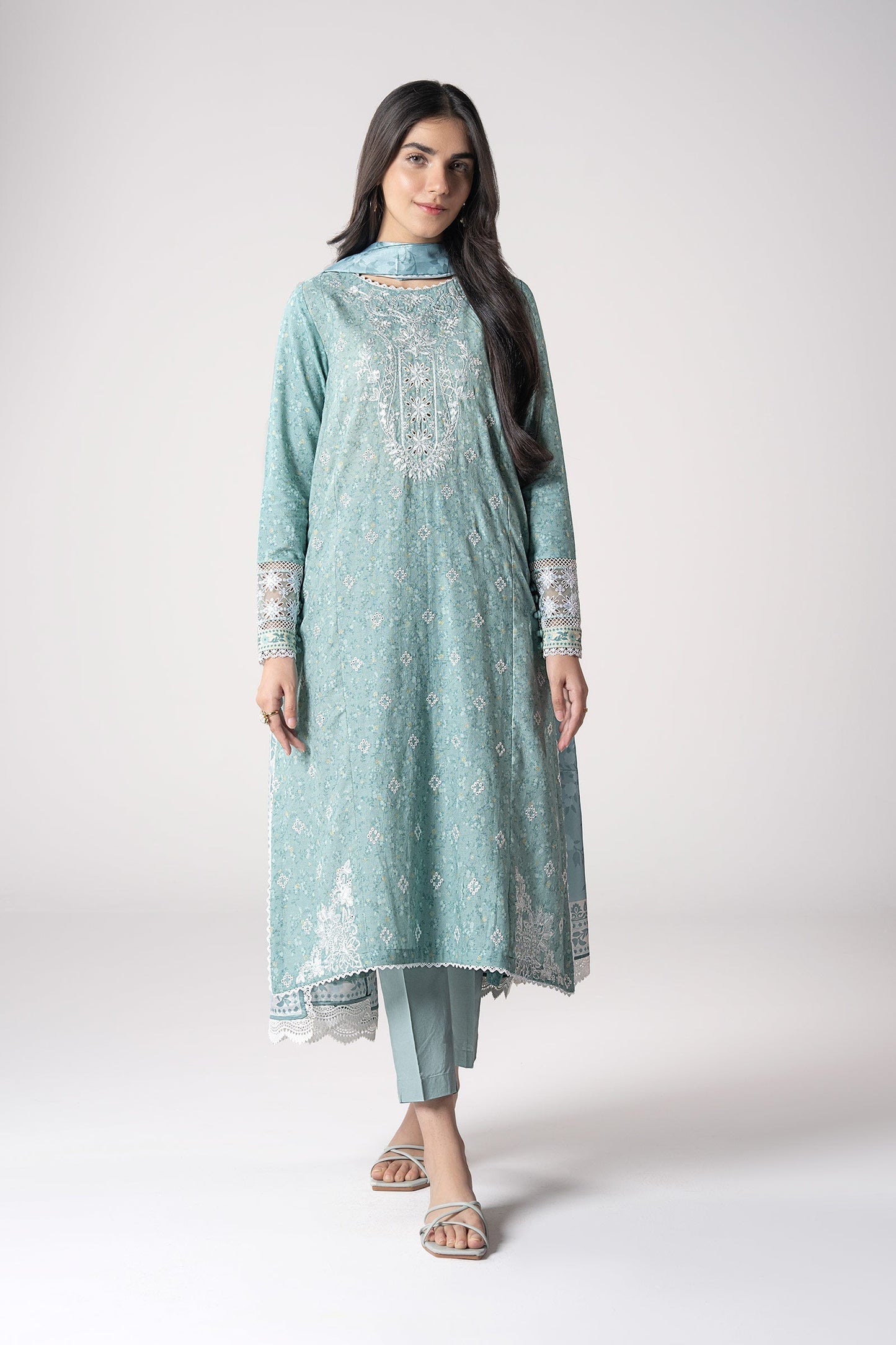 Maria B | Basics RTW | 3 Pc Embroidered Mesh Lurex Dots Suit | MB-CS25-142 XS Sea Green Mesh