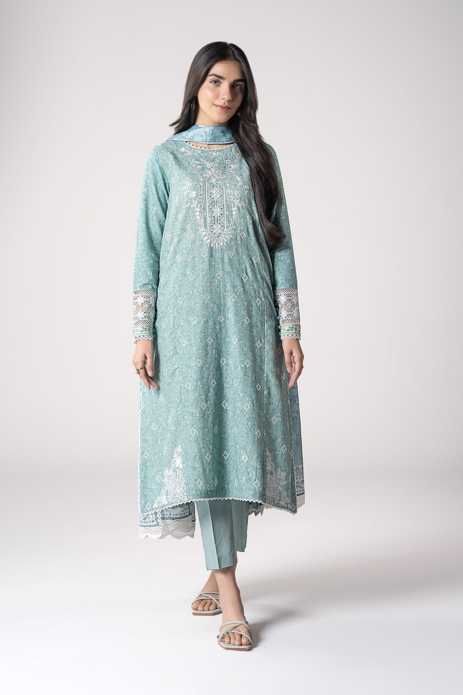 Maria B | Basics RTW | 3 Pc Embroidered Mesh Lurex Dots Suit | MB-CS25-142 XS Sea Green Mesh