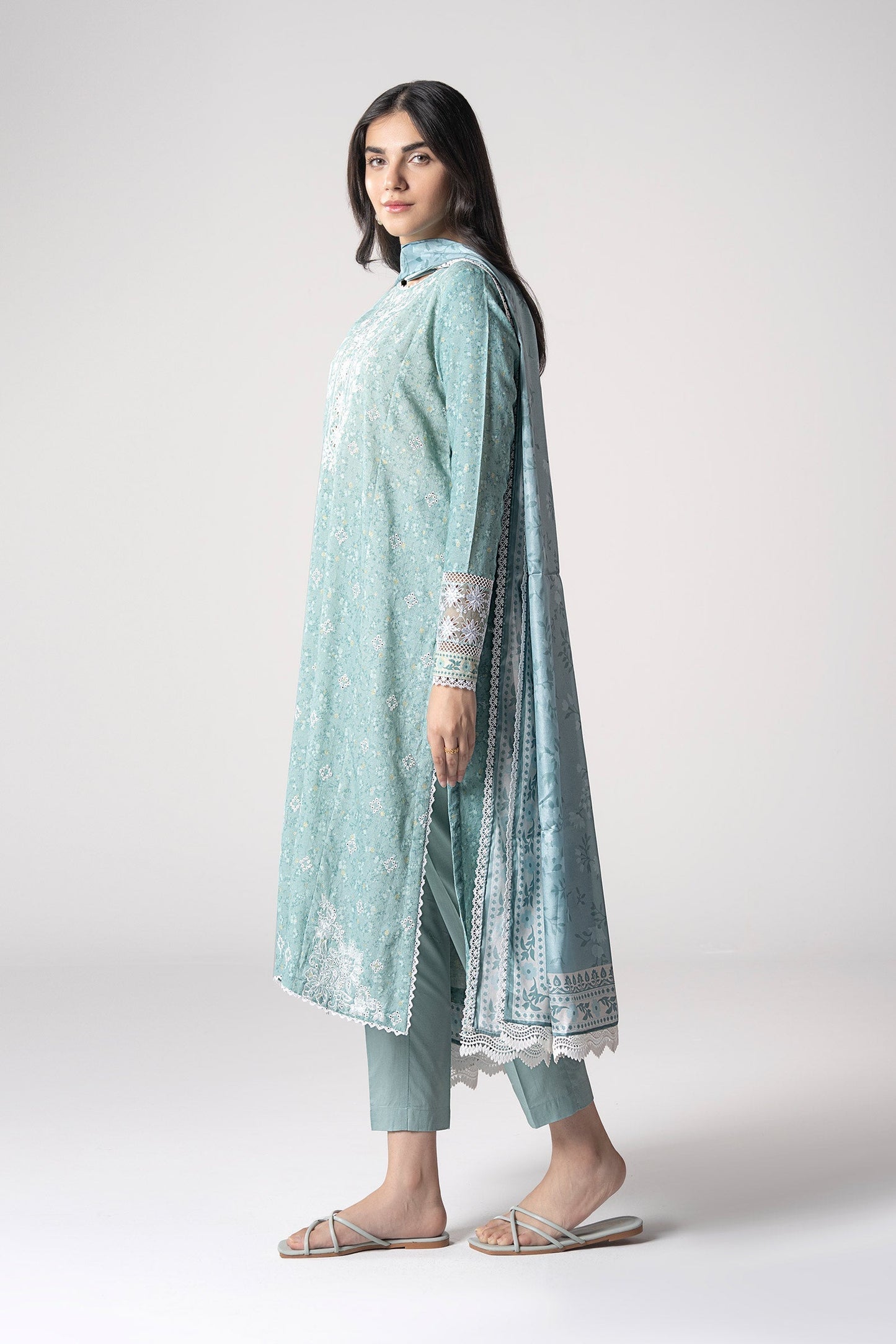 Maria B | Basics RTW | 3 Pc Embroidered Mesh Lurex Dots Suit | MB-CS25-142 S Sea Green Mesh