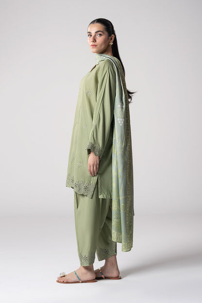 Maria B | Basics RTW | 3 Pc Embroidered Lurex Stripe Suit | MB-CS25-143 XL Pistachio Green Lurex