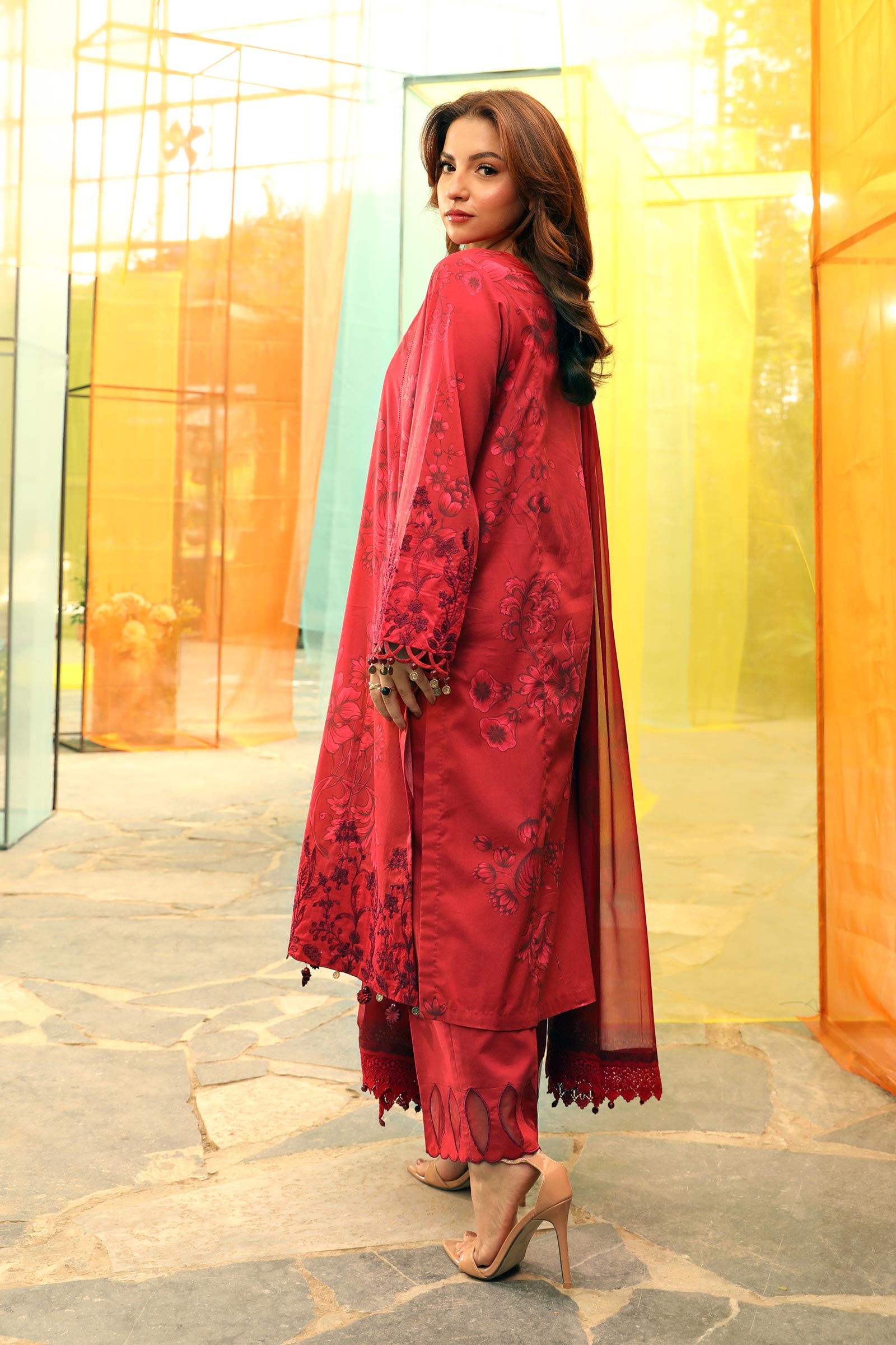 Maria B | M Basic Summer Lawn 25 | MB-CUS25-706A S Red Lawn