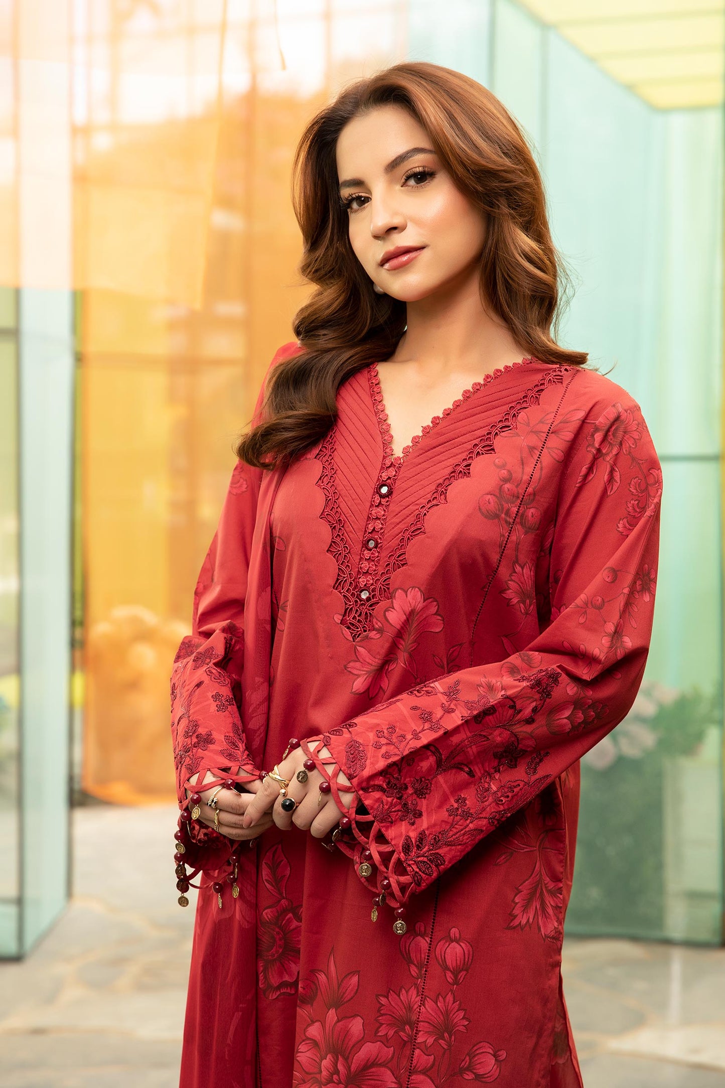 Maria B | M Basic Summer Lawn 25 | MB-CUS25-706A L Red Lawn