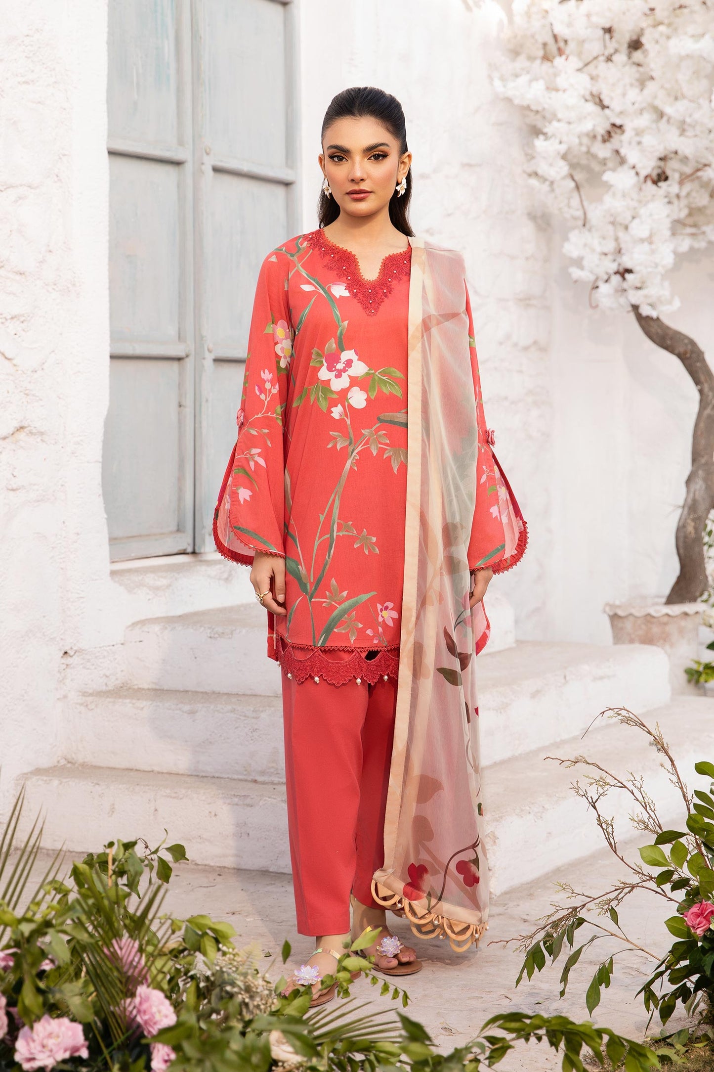 Maria B | M Basic Summer Lawn 25 | MB-CUS25-707B XS Red Lawn