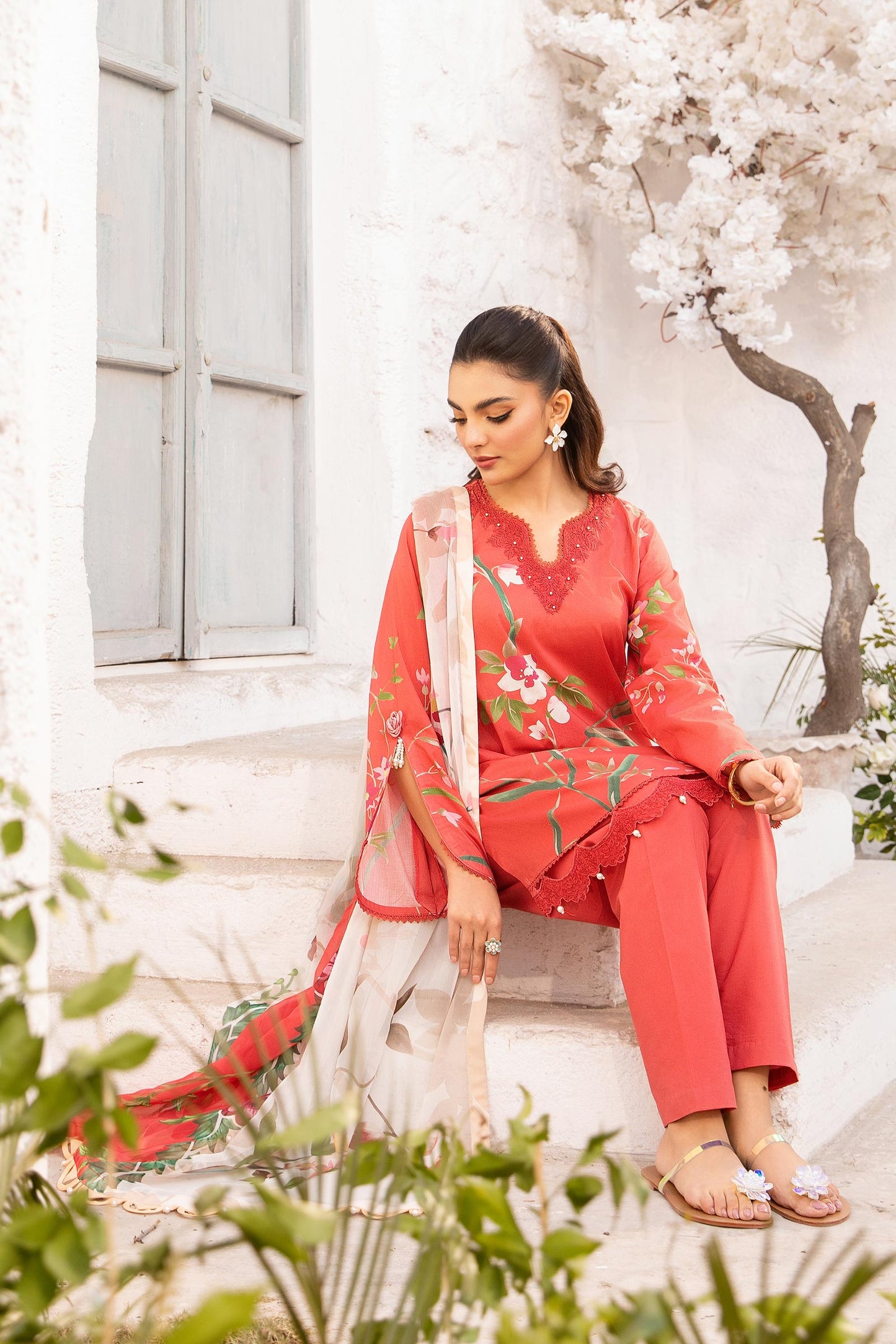 Maria B | M Basic Summer Lawn 25 | MB-CUS25-707B XL Red Lawn