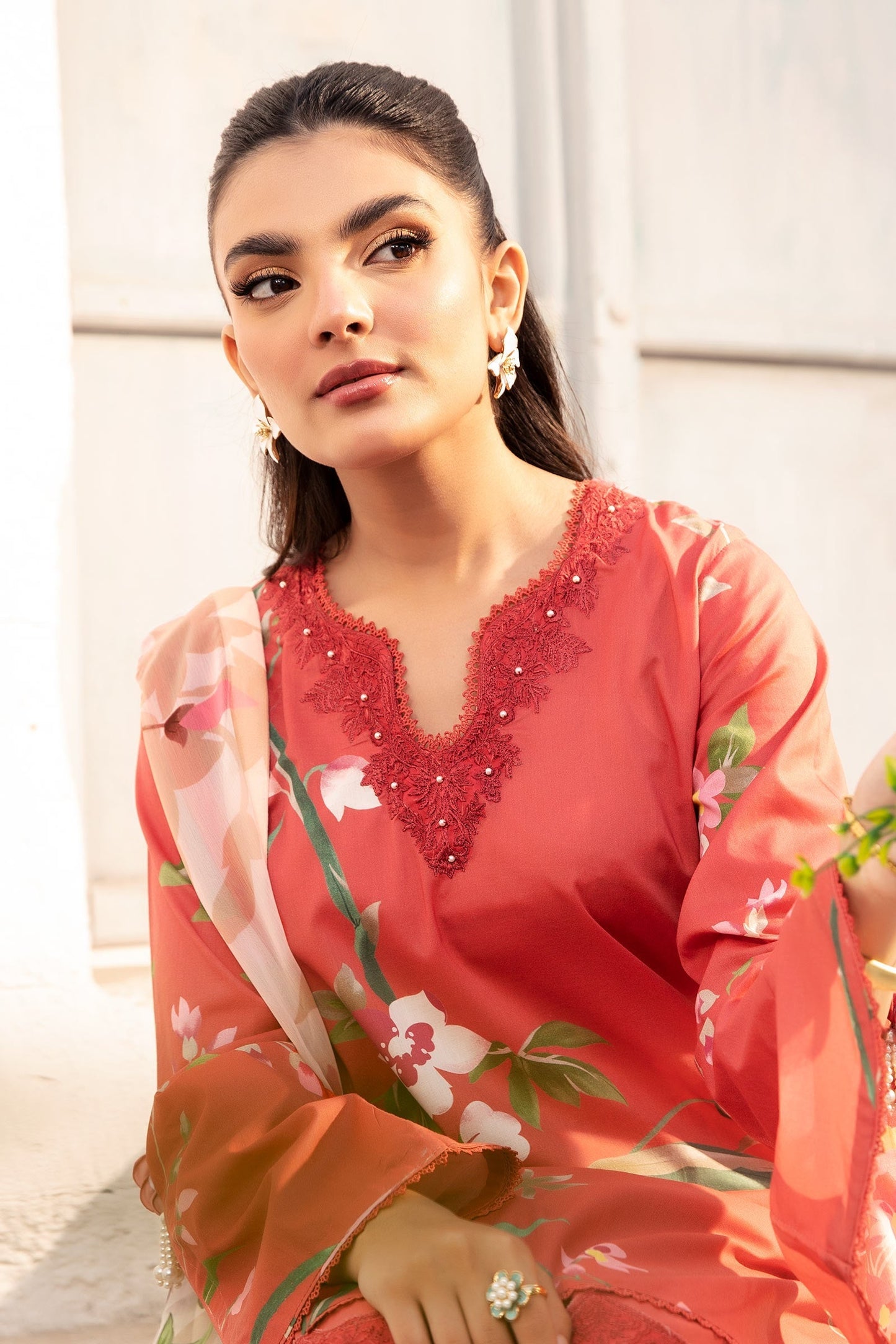 Maria B | M Basic Summer Lawn 25 | MB-CUS25-707B M Red Lawn