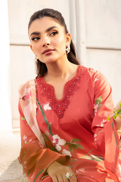 Maria B | M Basic Summer Lawn 25 | MB-CUS25-707B M Red Lawn