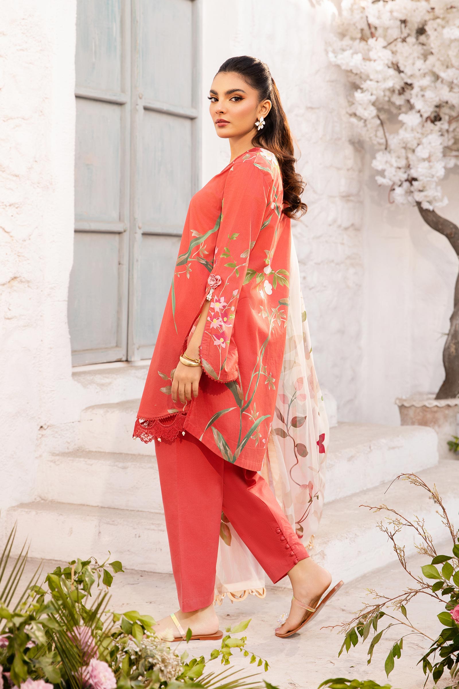 Maria B | M Basic Summer Lawn 25 | MB-CUS25-707B L Red Lawn