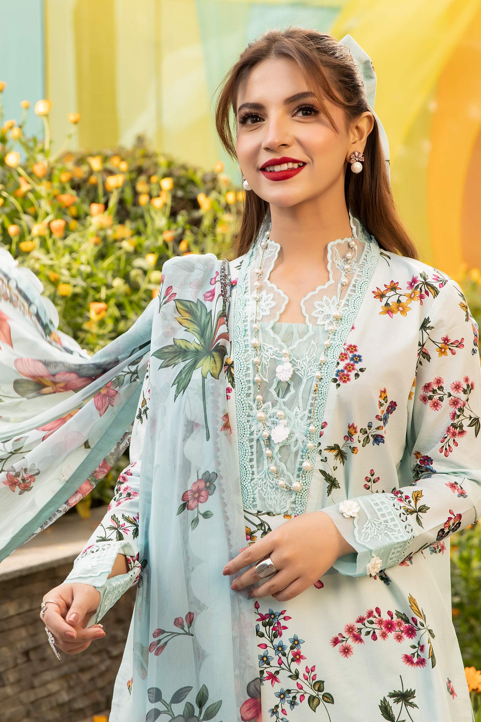 Maria B | M Basic Summer Lawn 25 | MB-CUS25-709B L Pastel Blue Lawn