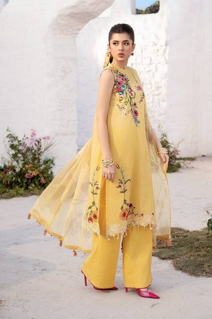 Maria B | M Basic Summer Lawn 25 | MB-CUS25-712A L Yellow Slub Lawn