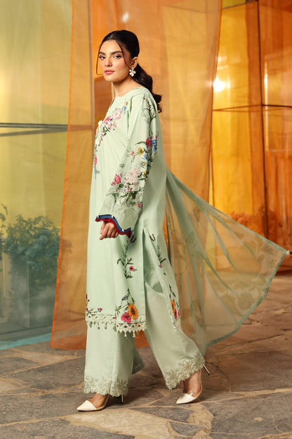 Maria B | M Basic Summer Lawn 25 | MB-CUS25-712B L Mint Green Slub Lawn