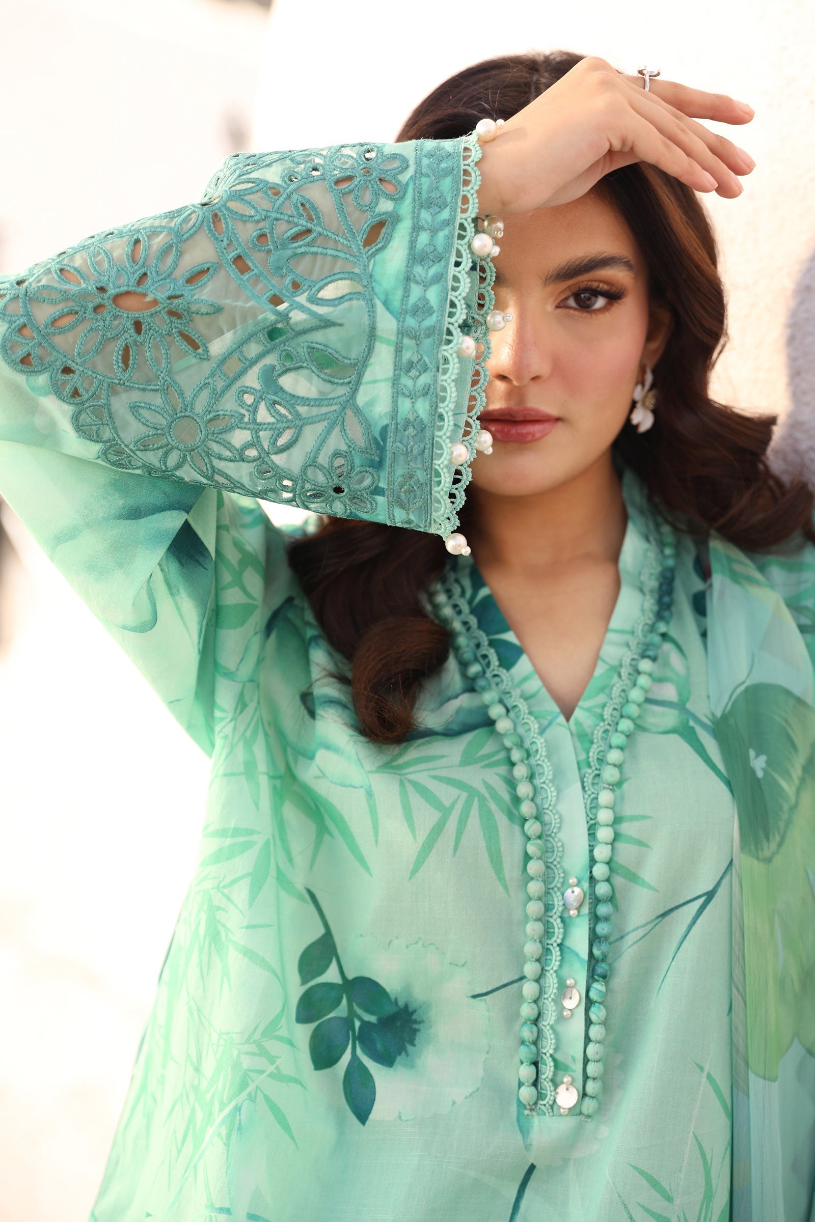 Maria B | M Basic Summer Lawn 25 | MB-CUS25-713A M Mint Green Slub Lawn