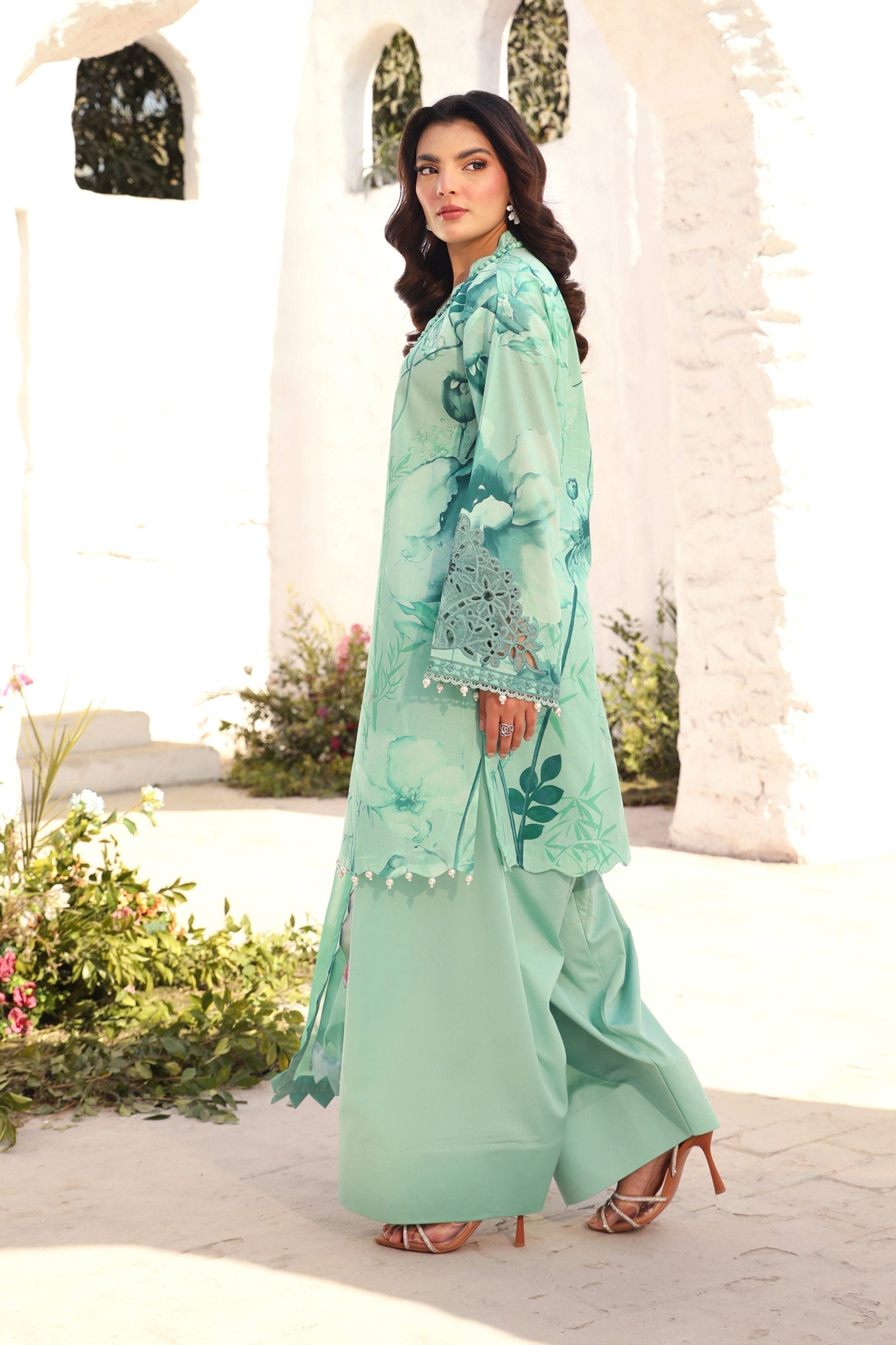 Maria B | M Basic Summer Lawn 25 | MB-CUS25-713A S Mint Green Slub Lawn