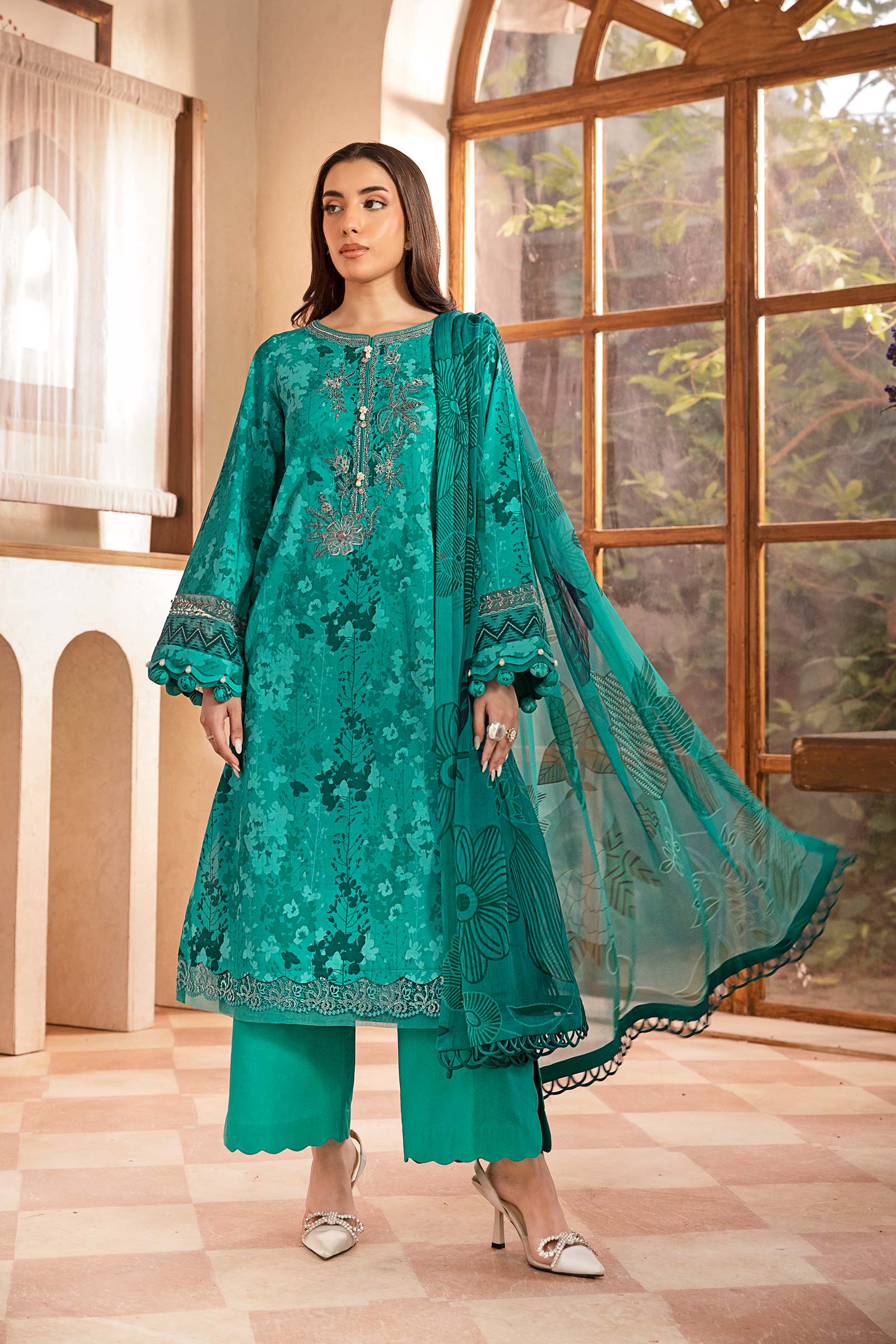 Maria B | Eid Basic Lawn | MB-CUS25-910A S Emerald Green Lawn