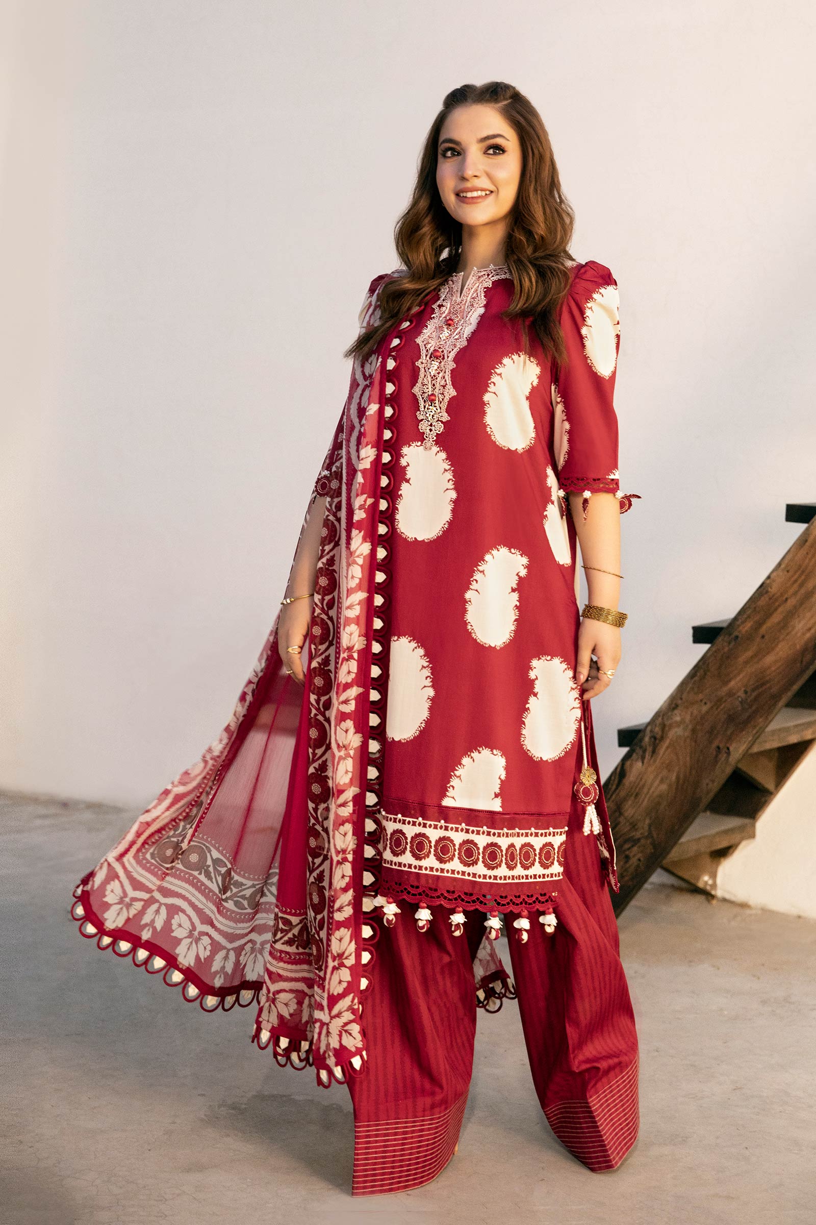 Maria B | Eid Basic Lawn | MB-CUS25-911A XS Maroon Slub Lawn