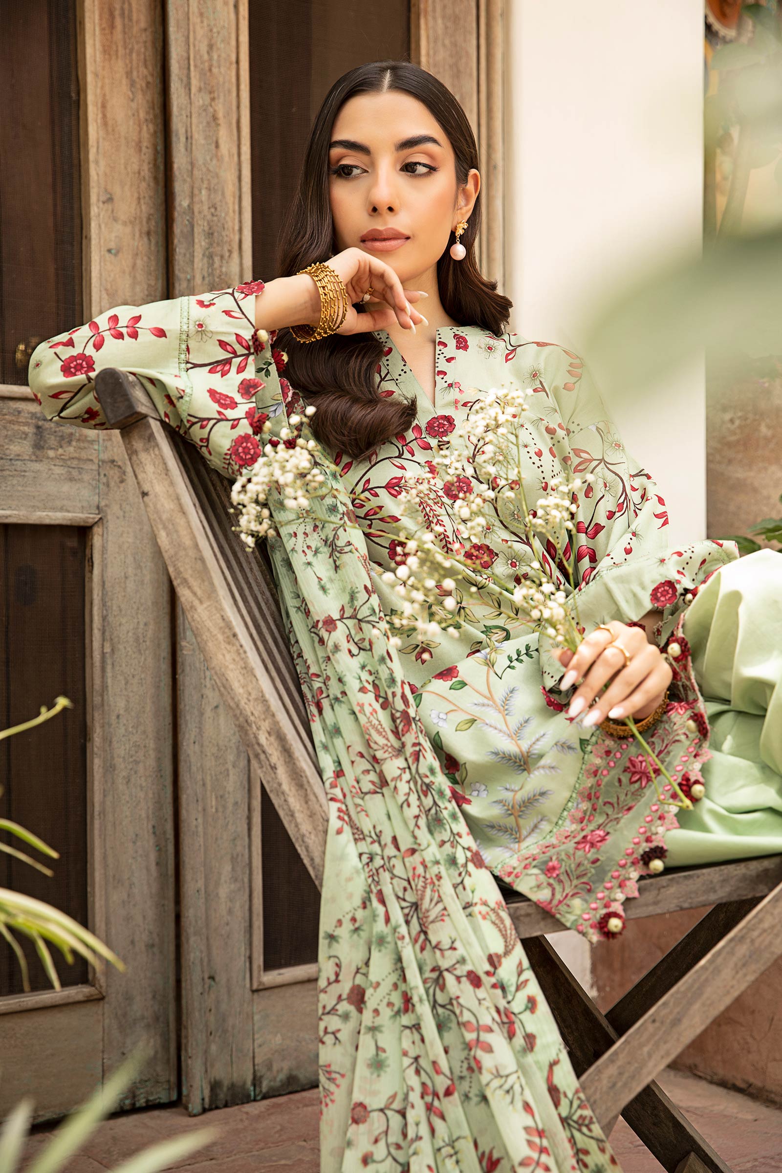 Maria B | Eid Basic Lawn | MB-CUS25-912B L Mint Green Lawn