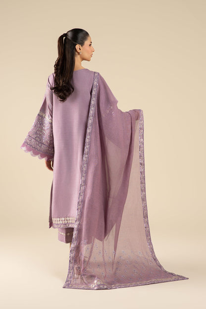 Maria B | Basics RTW | 3 Pc Embroidered Two Tone Silk Suit | MB-FS25-17 S Lilac Silk