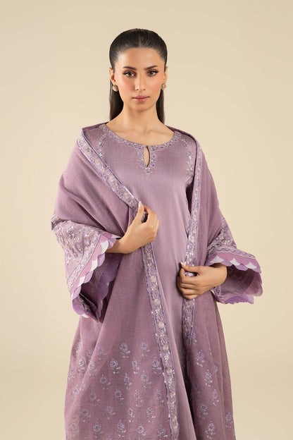 Maria B | Basics RTW | 3 Pc Embroidered Two Tone Silk Suit | MB-FS25-17 XS Lilac Silk