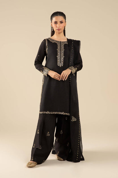 Maria B | Basics RTW | 3 Pc Embroidered Raw Silk Suit | MB-FS25-32-B - Pakistani Designer Dress - by Maria B | Type: Ladies Clothes - 100% Original at Saira Sultan