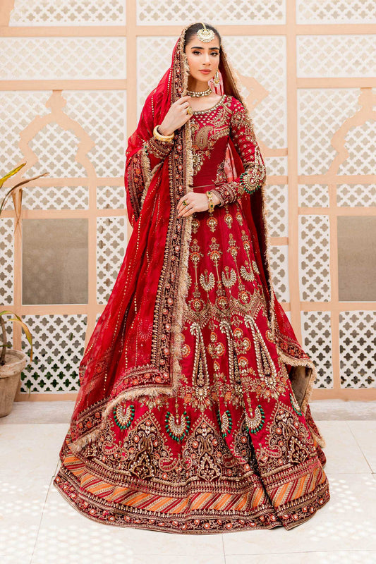 Maria B | Bridal Couture | Deep Red MC-907 - Pakistani Designer Dress - by Maria B | Type: Ladies Clothes - 100% Original at Saira Sultan