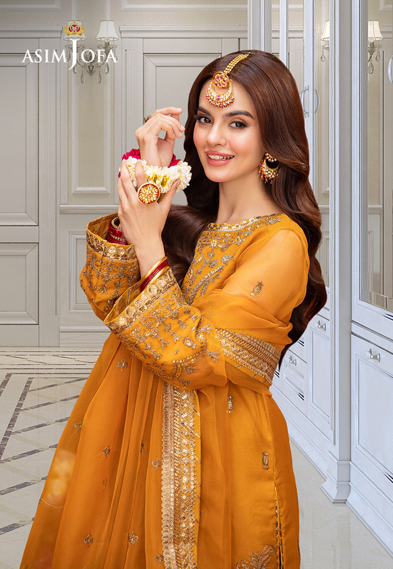 Asim Jofa | festive luxe | AJEM-12 L Mustard Organza
