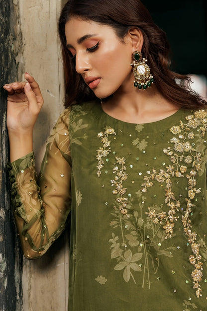 Charizma | Festive Pret | CMA-4-096 L Olive Green Organza