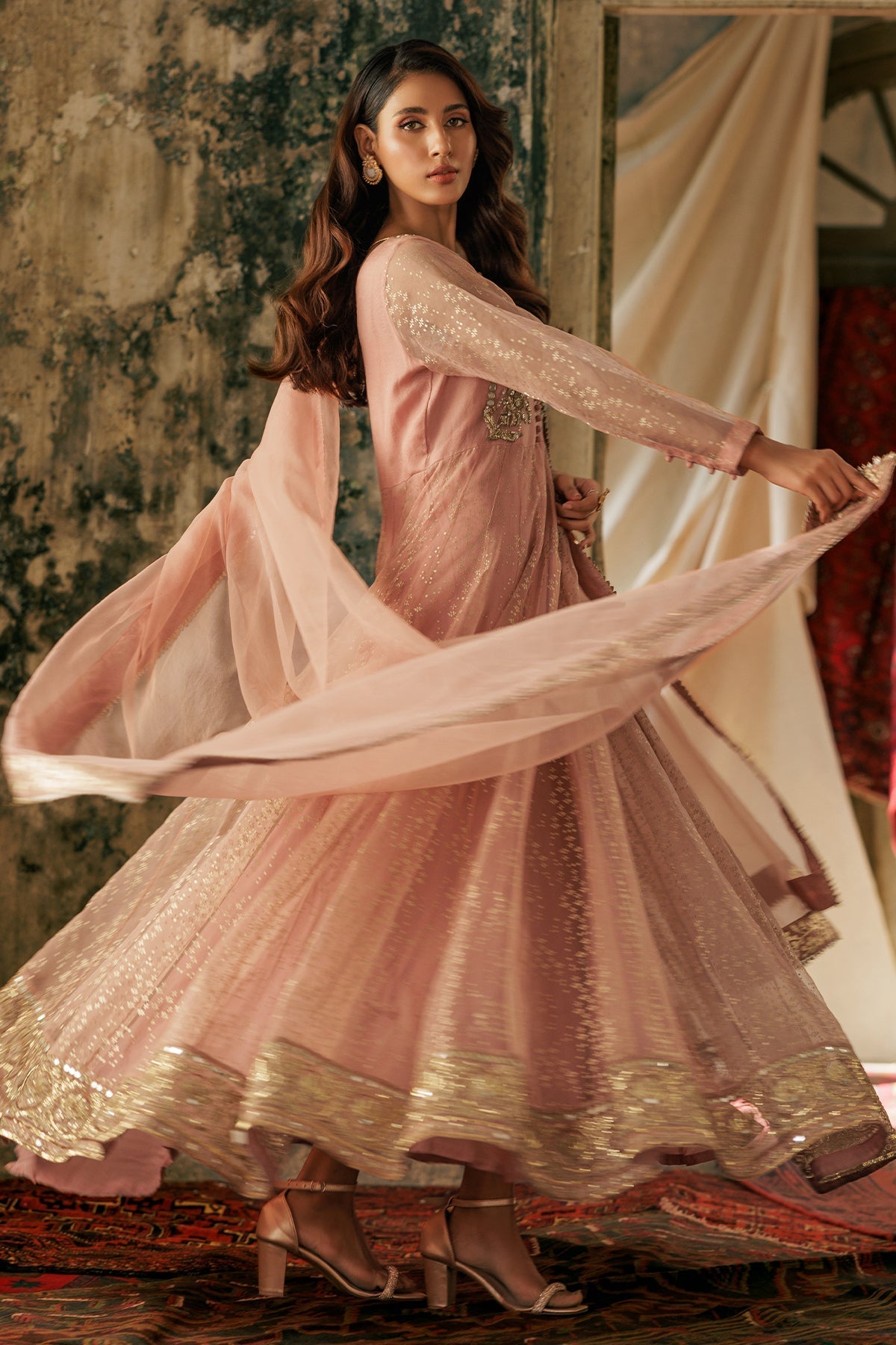 Charizma | Festive Pret | CMA-5-060 M Peach Pink Organza