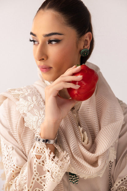 Qalamkar | Basic Pret 25 | KT-03 Naire Custom Size Off White Jacquard Weaved Lawn