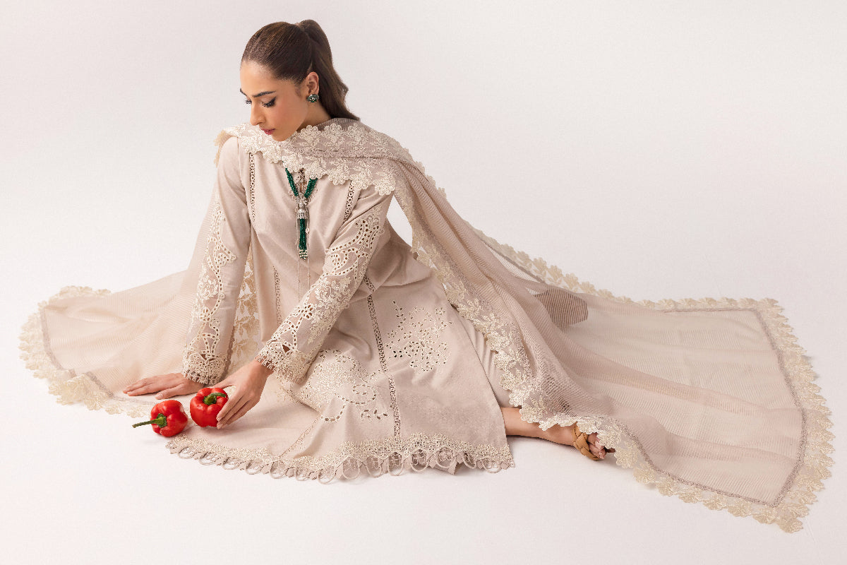 Qalamkar | Basic Pret 25 | KT-03 Naire XL Off White Jacquard Weaved Lawn