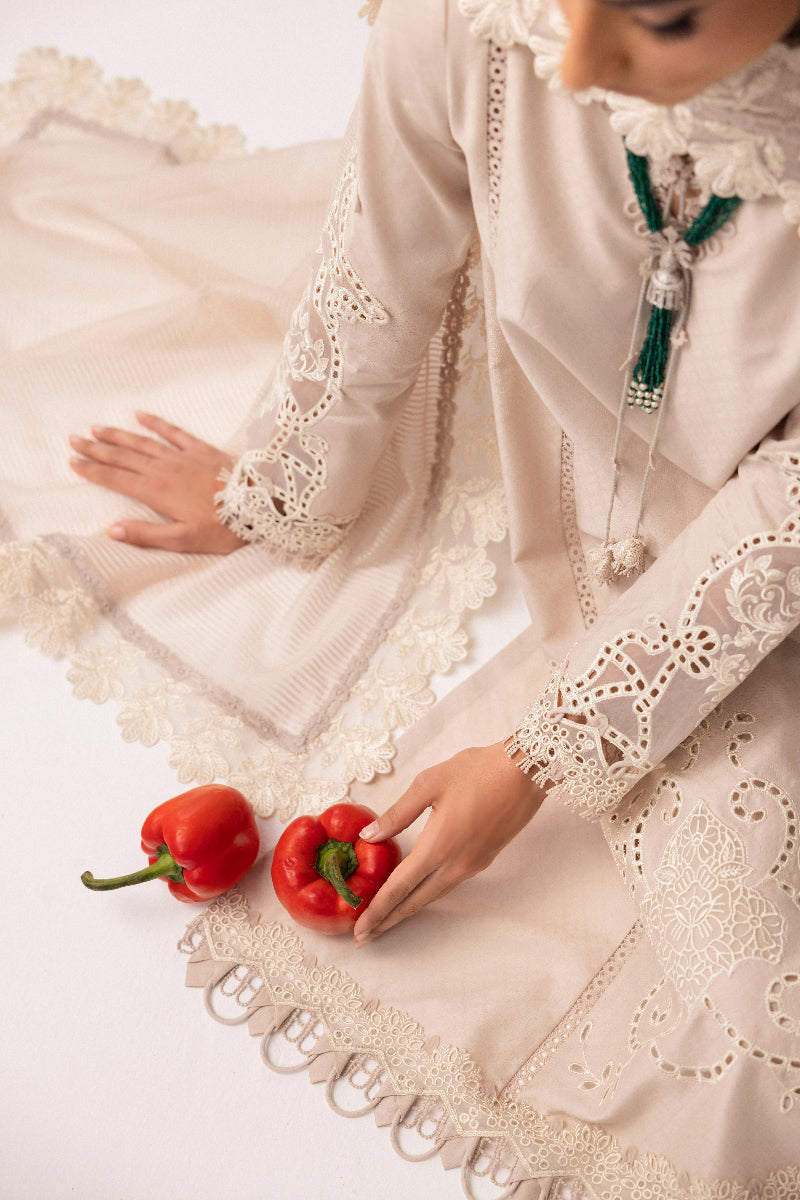 Qalamkar | Basic Pret 25 | KT-03 Naire L Off White Jacquard Weaved Lawn