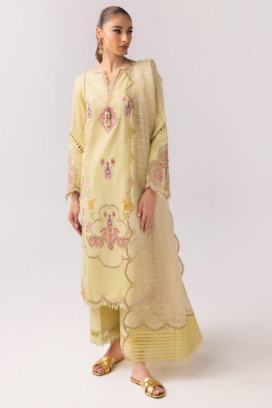 Qalamkar | Basic Pret 25 | KT-08 Afra XS Pale Yellow Lawn