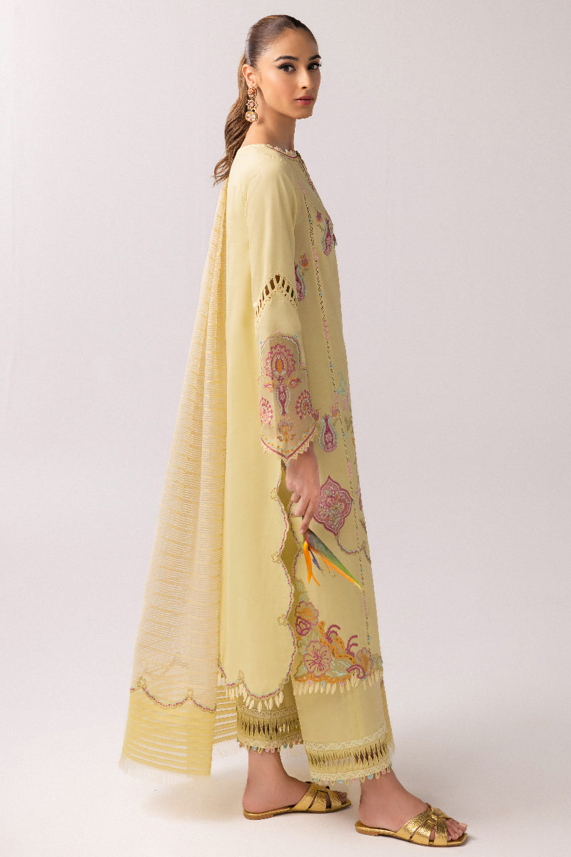 Qalamkar | Basic Pret 25 | KT-08 Afra L Pale Yellow Lawn