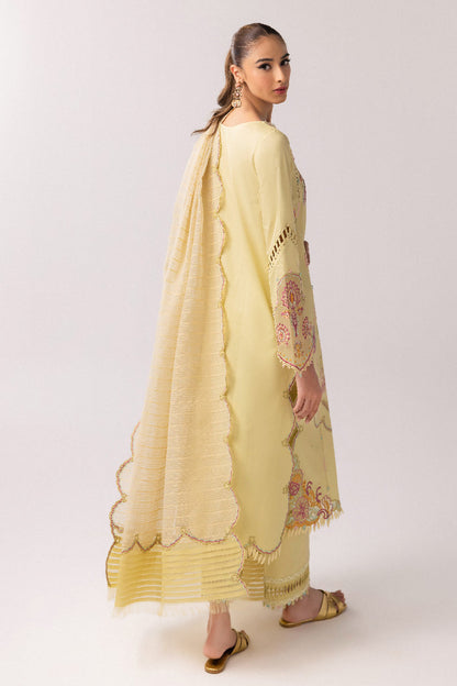 Qalamkar | Basic Pret 25 | KT-08 Afra S Pale Yellow Lawn