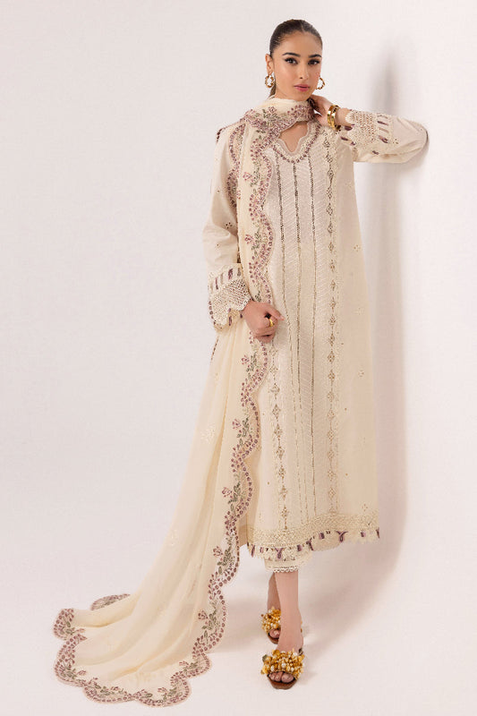 Qalamkar | Basic Pret 25 | KT-01 Lverah XS Ivory Jacquard Weaved Lawn