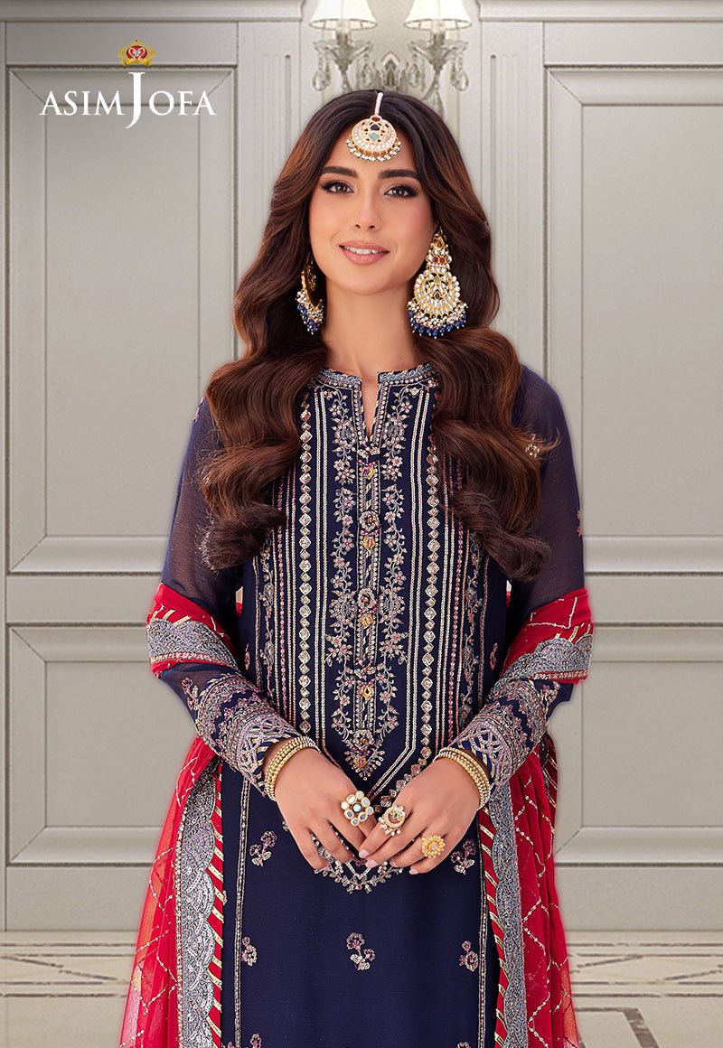 Asim Jofa | festive luxe | AJMJ-07 M Navy Blue Chiffon