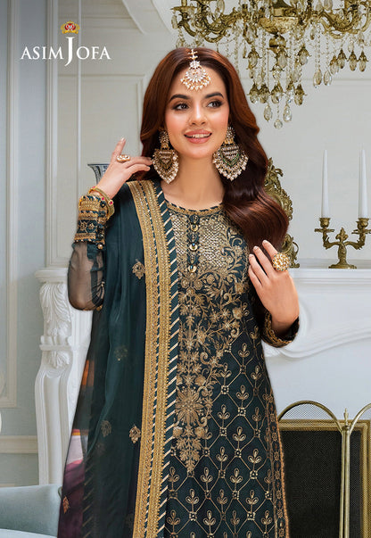 Asim Jofa | festive luxe | AJEM-25 XL Bottle Green Organza