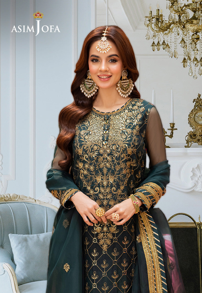 Asim Jofa | festive luxe | AJEM-25 L Bottle Green Organza