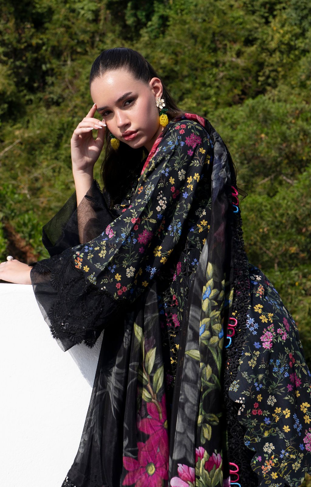 AJR Couture | Printakari Lawn 25 | Midnight Flora L Black Lawn